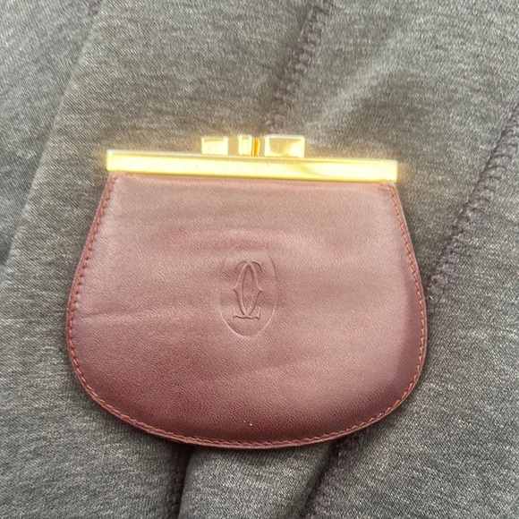 Cartier Handbags - Cartier Burgundy Bordeaux Leather kiss lock Coin Purse dual pockets